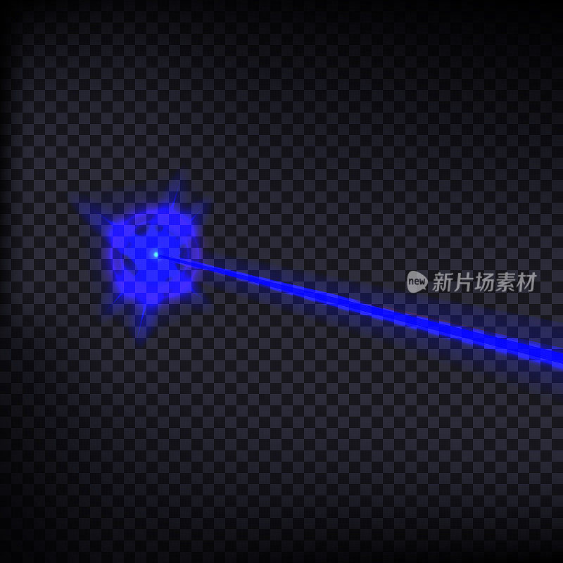 Abstract blue laser beam. Laser security beam isolated on transparent background. Light ray with glow target flash. Vector illustration.